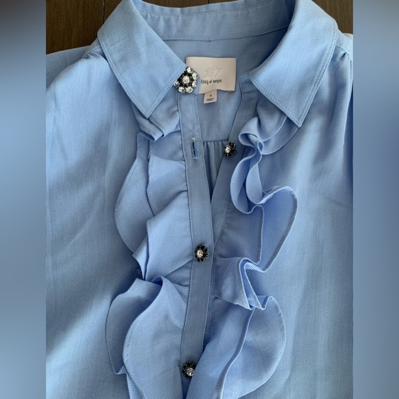 NEW Cinq a Sept Kadi blue ruffle shirt blouse with rhinestone buttons - Picture 6 of 6